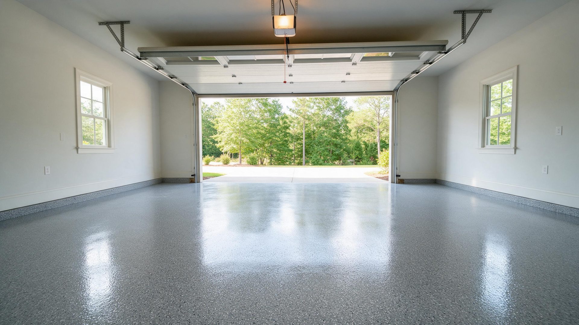 Metallic marble epoxy floor in a bright room